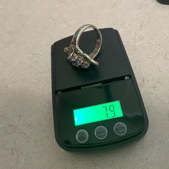 Simulated Tanzanite Marcasite Cluster Large Heavy Cocktail Ring 8 VGC - Picture 7 of 12